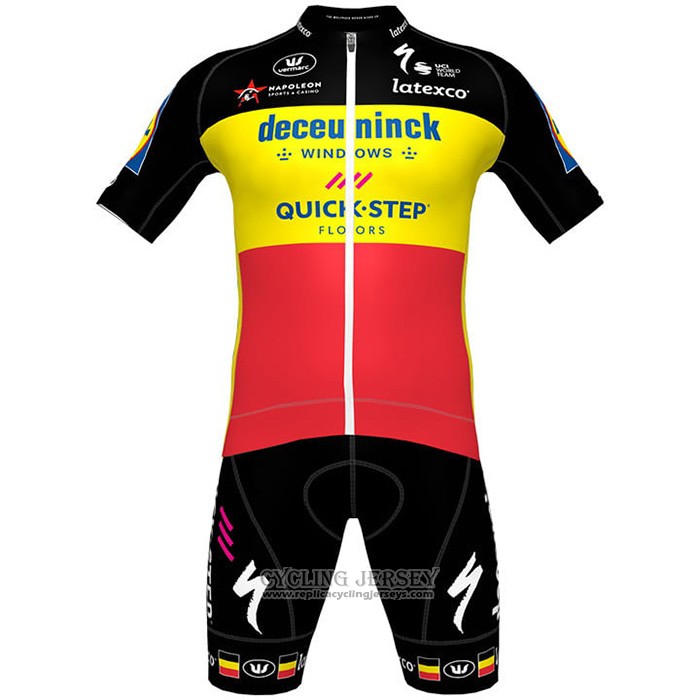 2021 Cycling Jersey Deceuninck Quick Step Black Yellow Red Short Sleeve And Bib Short